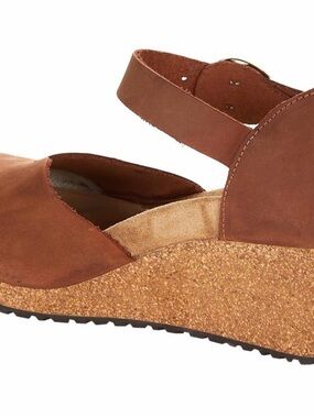 Birkenstock Brown Leather Cork Wedge Sandal with Ankle Strap size 39. Never worn